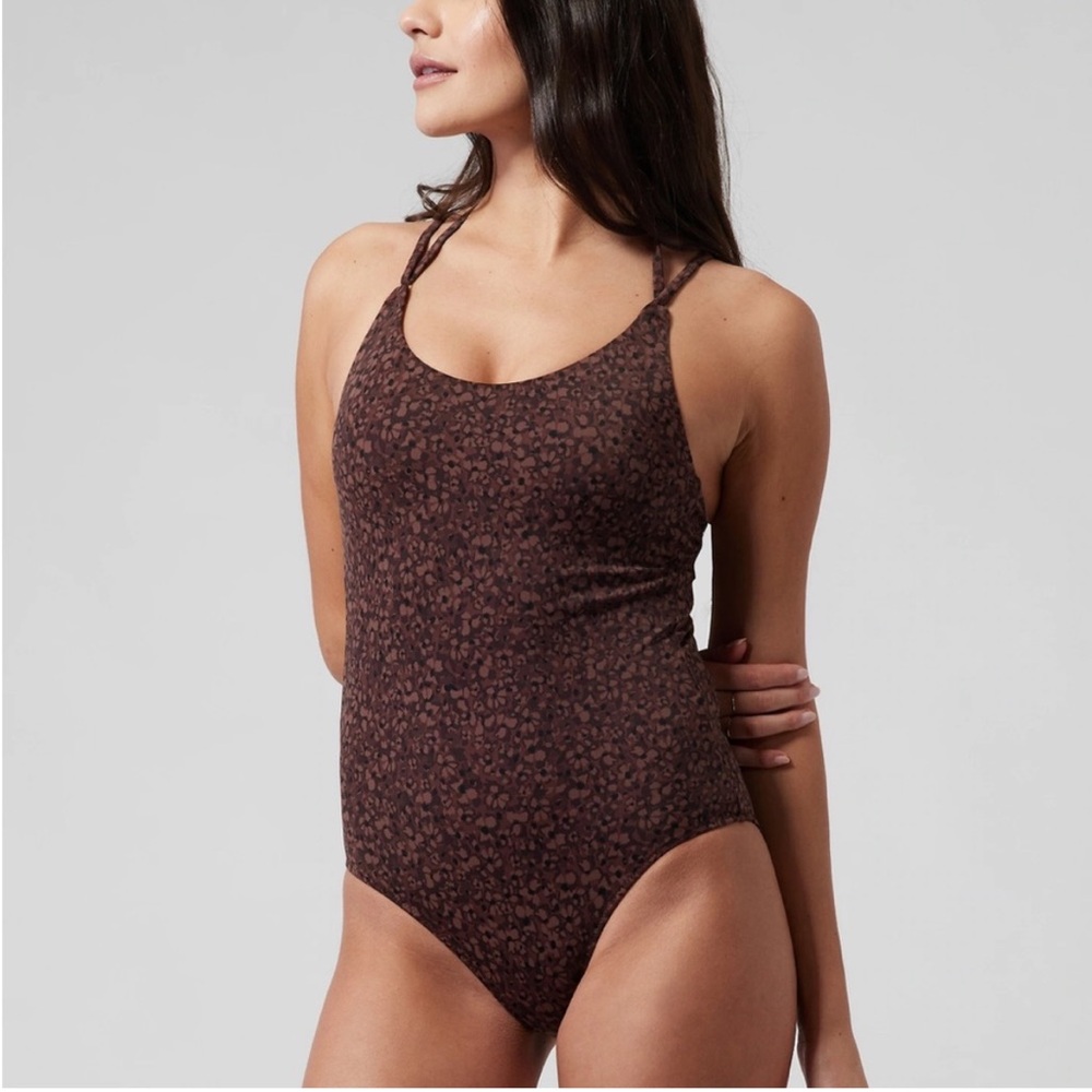 Athleta Keyhole One Piece Swimsuit - Brown Floral, Size Small